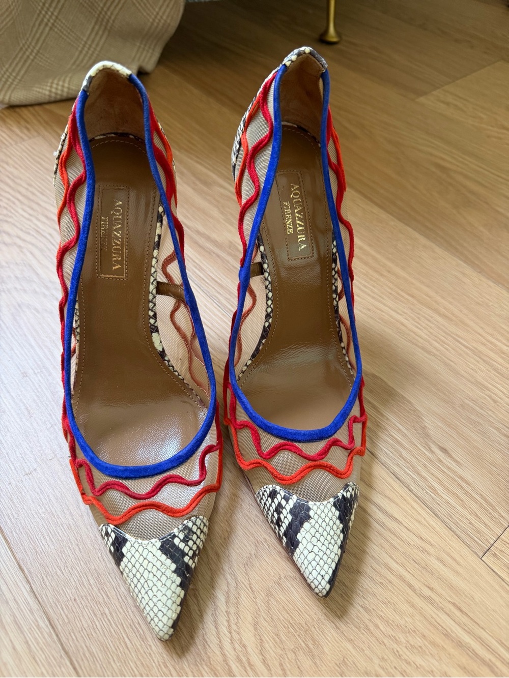 Aquazzura Multicolor Python-Trim Pointed Pumps